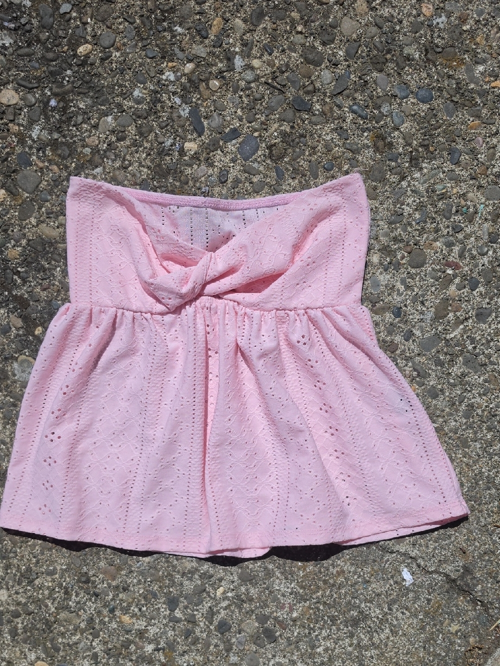 Source Unknown Pink Eyelet Strapless Tube Top with Front Knot
